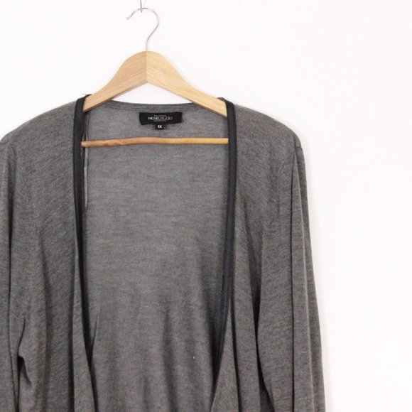 *Michael Studio Collection Grey Cardigan with Faux Leather Cuffs - Picture 3 of 6